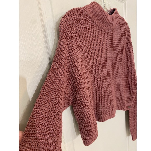Hollister Mock Neck Waffle Knit Cropped Sweater Dusty Rose/Mauve XS - Picture 8 of 13